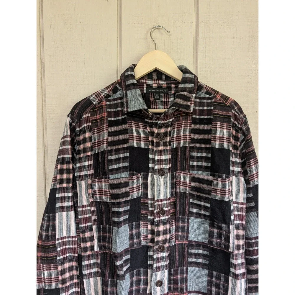 Banana Republic Patchwork Plaid Flannel Shirt Multi-Color Mens M